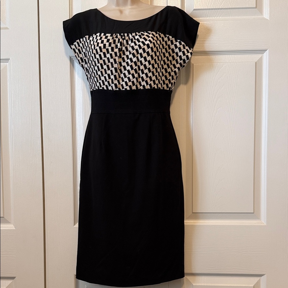 * White House Black Market Silk Black & White Cap Sleeve Midi Dress (sz 0)